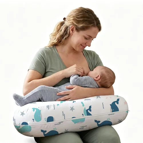 Vista 14 de Plushii Almohada de lactancia en forma de U con funda lavable, color azul Almohada ergonómica en forma de U para mamá y bebé, con una funda suave