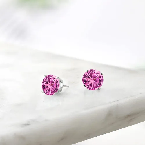 Vista 143 de Gem Stone King Aretes de plata de ley 925 con piedra natal redonda de 0.276 in para mujer