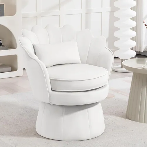 Vista 3 de ZJhome Silla Accent Giratoria de 360°, Silla de Barril de Terciopelo Moderna de Mediados de Siglo, Cómoda Silla de Brazo en Forma de Concha