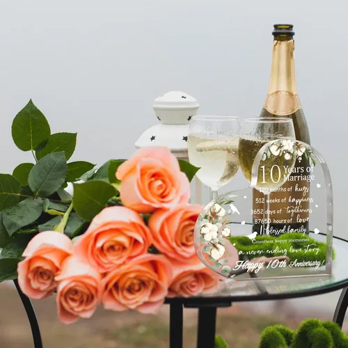 Vista 2 de Regalo de boda para ella años de matrimonio, regalo de feliz aniversario para mujer, corazón acrílico, recuerdo de matrimonio para esposa, marido