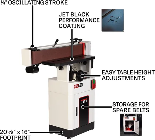 Vista 8 de JET Lijadora de borde oscilante negra de 6" x 89", 1-3/4 HP, 115/230V 1Ph (modelo OES-689-BLK)
