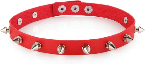 Vista 8 de HZMAN Collar Gargantilla de Cuero con Espigas Metálicas, Puños Puntiagudos y Eslabón de Seguridad para Mujeres y Hombres 01-Negro