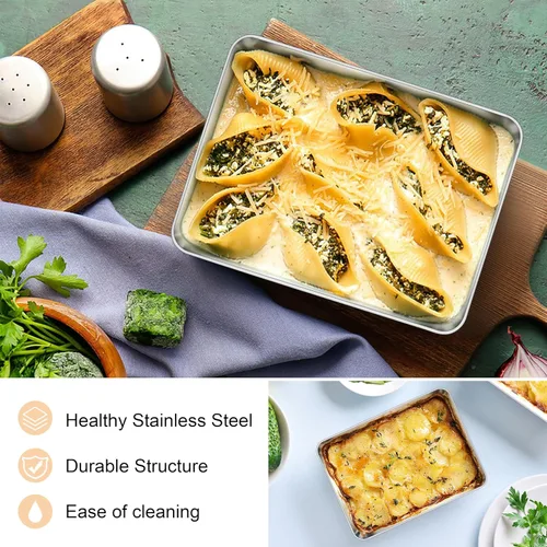 Vista 4 de E-far Mini bandeja para horno tostador, bandeja para hornear galletas de acero inoxidable de 9.4 x 7.3 pulgadas, bandeja pequeña de metal no tóxico