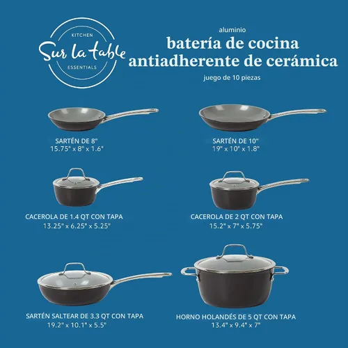 Vista 2 de Sur La Table Kitchen Essentials Juego de Utensilios de Cocina de 10 Piezas de Aluminio Forjado con Interior Antiadherente de Cerámica de Titanio