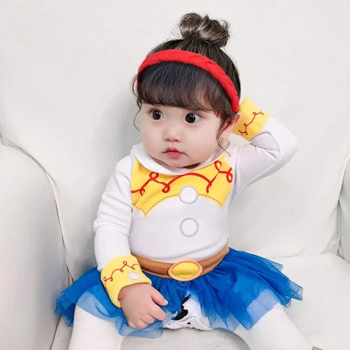 Vista 4 de Disfraces de princesa para bebés, vestido de tutú con mameluco y diadema para cumpleaños, Halloween, Navidad, conjunto elegante de fiesta