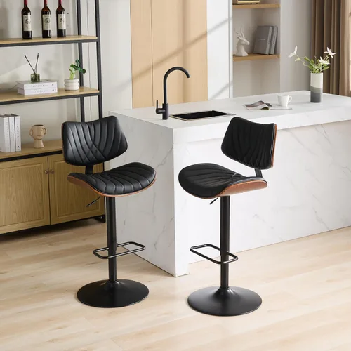 Vista 8 de Juego de 2 taburetes de bar giratorios de 360°, taburetes de bar modernos de mediados de siglo, altura de mostrador ajustable, sillas de bar Negro