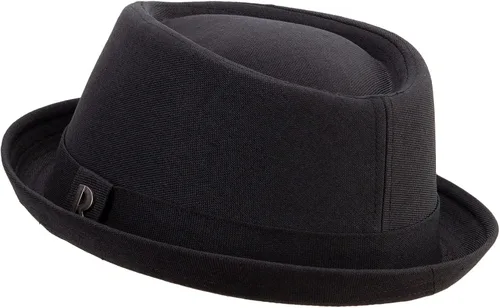 Vista 2 de e4Hats Gran tamaño de lino de poliéster mezclado porkpie Upbrim Fedora Negro