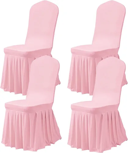 Vista 7 de Dimatic Juego de 2 fundas elásticas para sillas de comedor, fundas Parsons con falda, de elastano súper ajuste, funda protectora de asiento para Azul