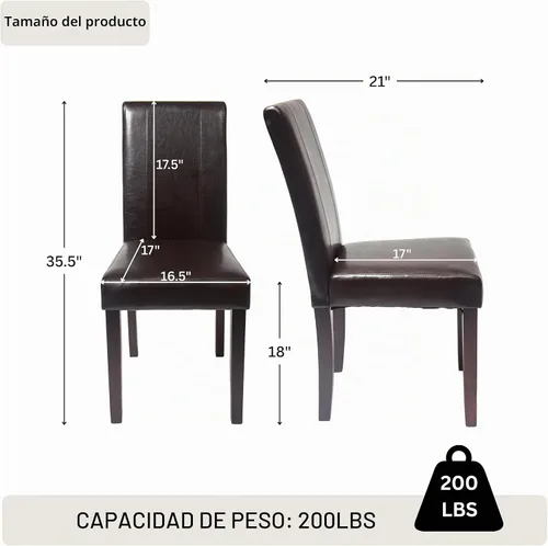 Vista 3 de Silla Parson de madera maciza con almohadilla de cuero, estilo urbano, juego de 2 unidades, de Roundhill, Madera, Negro