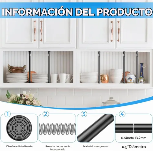 Vista 3 de Pack de 2 cortineros con resorte de tensión de 8 a 12.5 pulgadas, cortineros mini DIY sin necesidad de perforación para ventanas delgadas, armarios