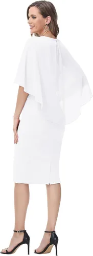 Vista 6 de Hanna Nikole Vestidos de lentejuelas para mujer, de gasa, con volantes, manga de capa, para fiesta, club, cóctel