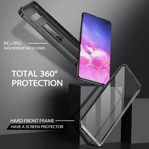 Vista 4 de Dexnor Funda para Samsung Galaxy S10+ Plus, [protector de pantalla y soporte integrados] Protección de grado militar resistente a prueba de golpes