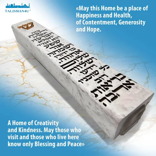 Vista 3 de TALISMAN4U Funda moderna de mármol MEZUZAH con pergamino para puerta, bendición hebrea del hogar, autoadhesivo, impermeable, protección judía
