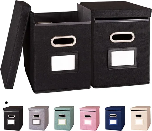 Vista 8 de Paquete de 2 Organizador de Carpetas de Archivos Colgantes con Tapa, Caja de Almacenamiento de Archivos de Tela Tamaño Carta Plegable, Soporte