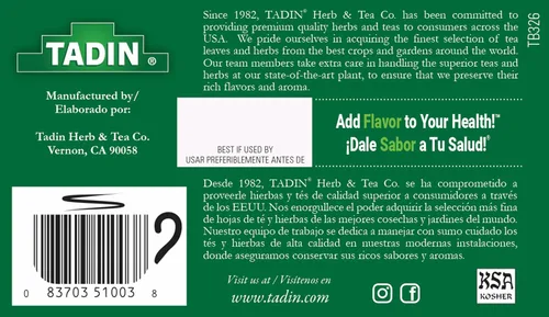 Vista 2 de Tadin Té Boldo, té de hierbas, sin cafeína, 24 bolsas de té por caja, paquete de 1