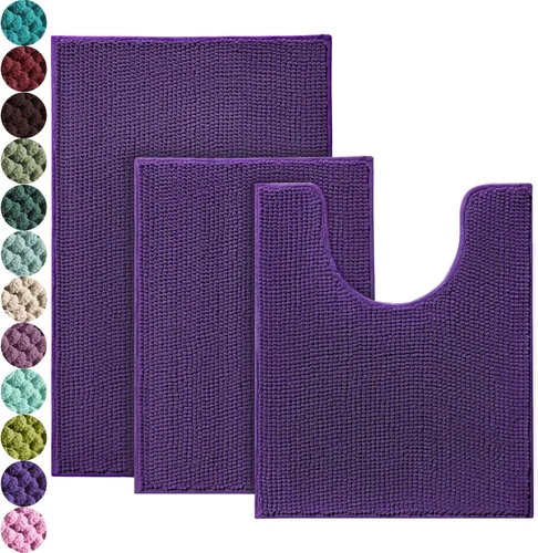 Vista 16 de Urvoix Juegos de Alfombras de Baño de 3 Piezas, Alfombra de Baño de Chenilla Antideslizante - Ultra Suave, Lavable, Tapete de Baño Súper Absorbente
