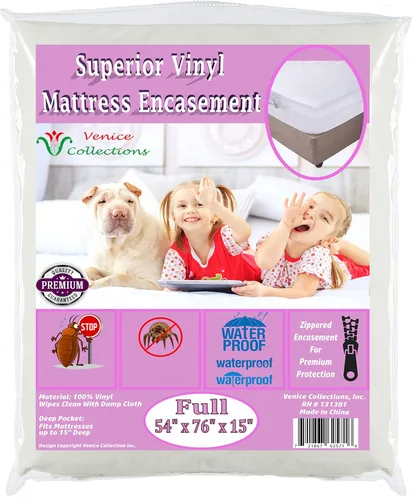 Vista 5 de Protector de colchón de vinilo de calibre 8 extra pesado superior con cremallera, 100% impermeable, tamaño individual, color blanco