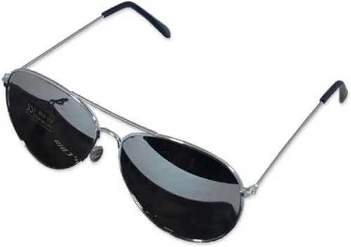 Vista 3 de Gafas de sol con lente de espejo unidireccional, cromadas de aviador, con bolsa de microfibra, plateado