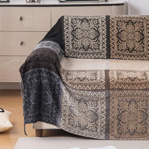 Vista 6 de Manta Boho, Manta de Chenilla Jacquard con Borlas para Cama Sofá Silla Suave, Borlas con Flecos Bohemias (Negro, S:60x75)