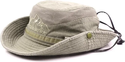 Vista 8 de Sombrero de sol para hombre, bordado de algodón, para verano, protección solar, ala ancha, plegable, estilo safari, boonie Verde militar