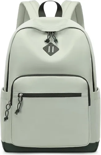 Vista 9 de Lohol Mochila clásica para niñas, niños y adolescentes, bolsa ligera para libros, escuela, viajes, universidad (beige/azul)