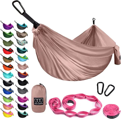 Vista 31 de Gold Armour Hamaca de camping – Hamaca doble XL, hamaca portátil, accesorios de camping, equipo para exteriores e interiores con correas de árbol