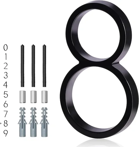 Números de casa de 5 pulgadas para exterior, dirección de metal número 8, diseño moderno, acabado con recubrimiento en polvo negro resistente a la