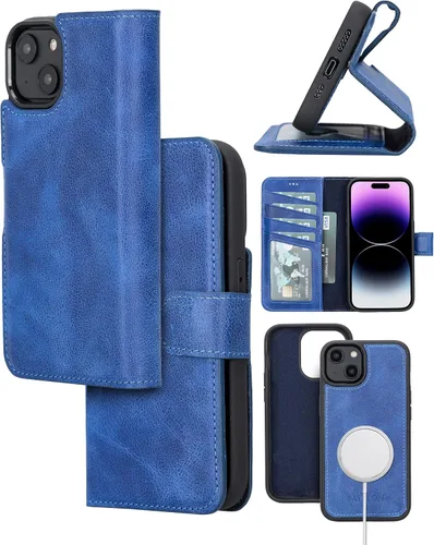 Vista 17 de Bayelon Funda para iPhone 14, funda de cuero de grano completo, [2 en 1], funda magnética desmontable con ranuras para tarjetas, soporte y función