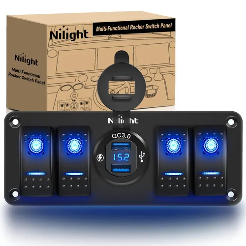 Vista 14 de Nilight - Caja de interruptor basculante (4 cuadrillas, 12 V, SPST, encendido), color naranja Toggle Switches PD Type C and QC 3.0 USB Sockcet