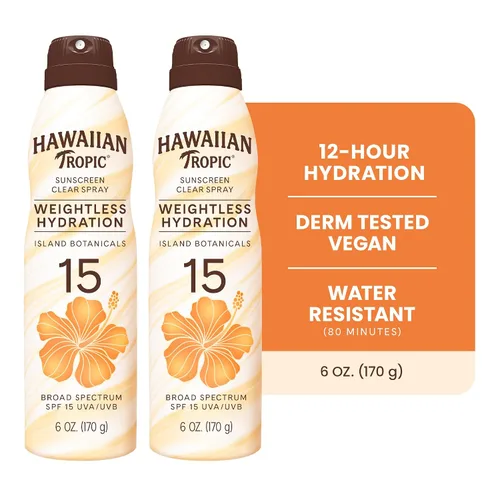 Vista 2 de Hawaiian Tropic - Protector solar en aerosol de hidratación sin peso SPF 15, 6 onzas (paquete de 2) Clear body sunscreen, Lightweight texture