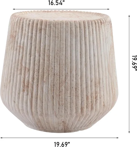 Vista 2 de SSLine Mesa auxiliar moderna de tambor para sala de estar, mesa auxiliar redonda acanalada con forma de tambor de piedra sintética para oficina
