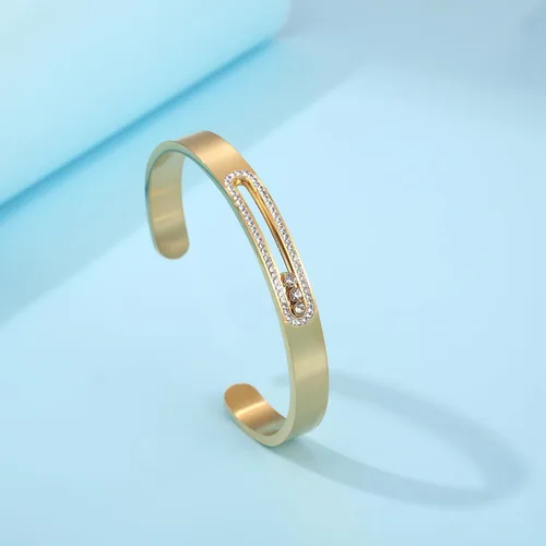 Vista 7 de Brazalete para mujer con diamantes móviles, una pulsera de acero inoxidable para mujer