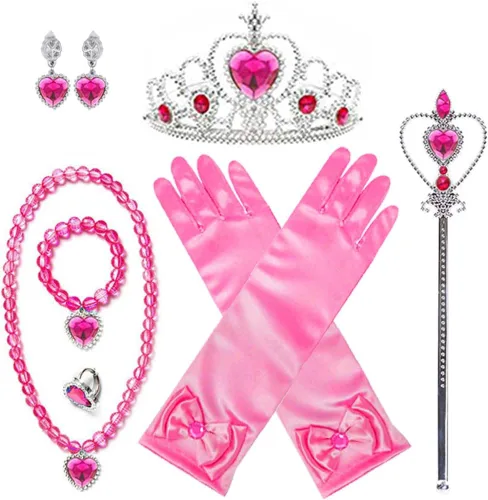 Vista 9 de Disfraz de Miércoles para Niñas Accesorios de Disfraz para Niñas Miércoles Guantes Tiara Corona Collar Varita Aretes Pulsera Anillo Niños Halloween