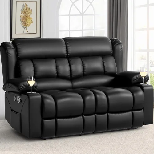 Vista 17 de Furnimat Juego de sofá reclinable con 2+1 piezas para sala de estar, sofá reclinable de 2 plazas en cuero, 1 silla reclinable con asiento de sofá