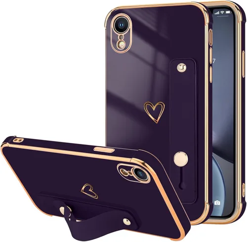 Vista 25 de LLZ.COQUE Funda compatible con iPhone 12 para mujeres y niñas, parachoques chapado de lujo con bonito diseño de corazón de amor, soporte de correa