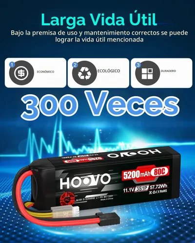 Vista 6 de HOOVO Batería LiPo de 11.1V 80C 5200mAh 3S con enchufe Tracxas (2 paquetes)