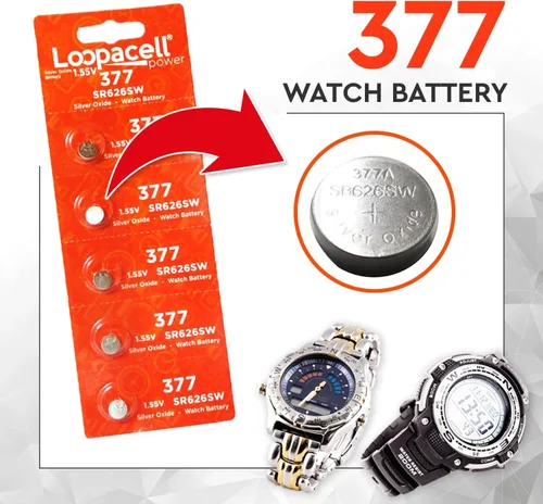 Vista 2 de LOOPACELL 377/376 / SR626W / SR626SW / Reloj de óxido de plata, paquete de 100
