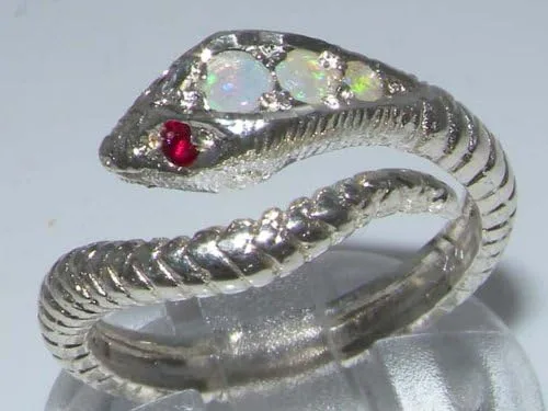 Vista 4 de Anillo de plata de ley 925 auténtico ópalo y rubí para mujer