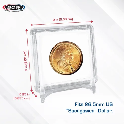 Vista 3 de BCW Cápsula para monedas de 2x2 - Dólar pequeño de 25 ct Protector de monedas seguro para archivo Estuche expositor de monedas de poliestireno