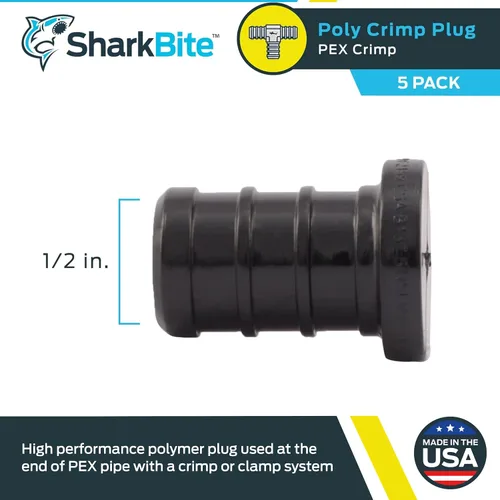 Vista 2 de SharkBite Enchufe de crimpado de polietileno de 1/2 pulgada, paquete de 5, tubo PEX, PE-RT, UP514A5