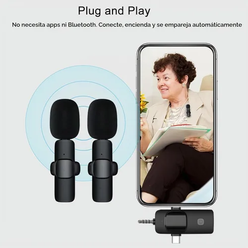 Vista 5 de Mini micrófono, micrófono inalámbrico 3 en 1 para iPhone, iPad, Android, cámara, micrófonos de solapa inalámbricos profesionales para grabación