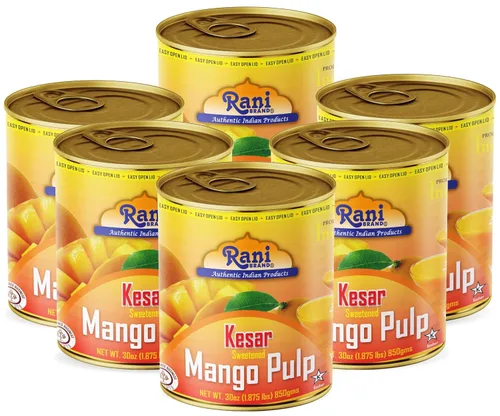 Vista 10 de Puré de pulpa de mango Rani (hace batidos de mango Lassi) Alphonso endulzado 30 onzas (1.875 libras) 29.98 oz ~ Kosher Todo natural Sin OMG