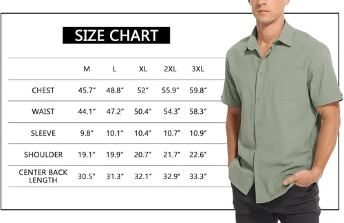 Vista 6 de TUREFACE Camisas casuales con botones para hombre, camisa de vestir de algodón de manga corta