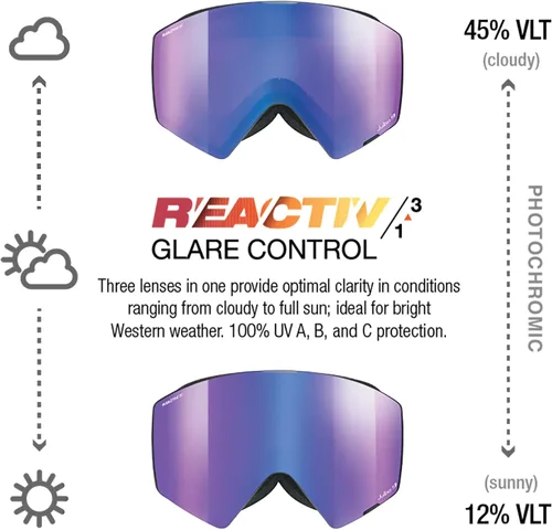 Vista 3 de Julbo Gafas de nieve Razor Edge para hombres y mujeres con lente fotocromática REACTIV para esquí y snowboard, 100% protección UV