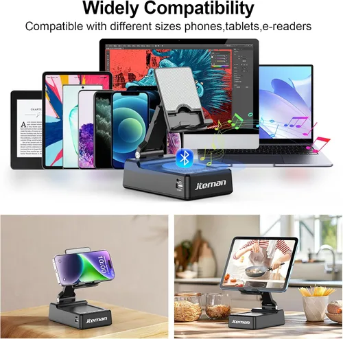Vista 7 de JTEMAN Regalos para hombres y mujeres, soporte ajustable para teléfono celular con altavoz Bluetooth y función de carga, genial idea de regalo