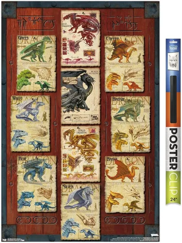 Vista 16 de Trends International Dungeons and Dragons - Póster de pared con cuadrícula de dragón, 22.4L x 14.7W, versión con marco de madera tipo granero