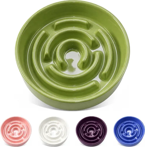 Vista 13 de TRUVIC Ceramic Slow Feeder Dog Bowl Small Breed Maze Cat Bowl (Blue)
