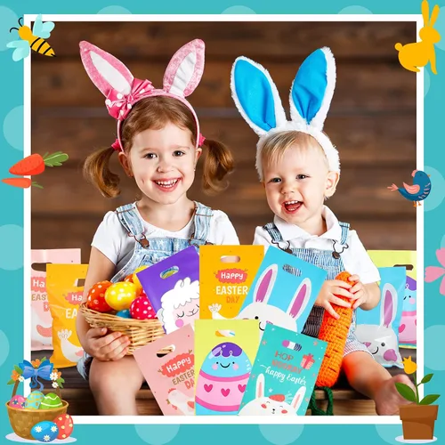 Vista 7 de Gersoniel 108 bolsas de Pascua, bolsas grandes de Pascua, bolsas de conejo, bolsas de regalo con asas, bolsas de caza de Pascua, bolsas de fiesta