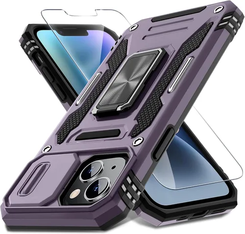 Vista 80 de DEERLAMN Funda para iPhone Air de 6.5 pulgadas con cubierta deslizante para cámara + protector de pantalla (2 paquetes), soporte de anillo giratorio