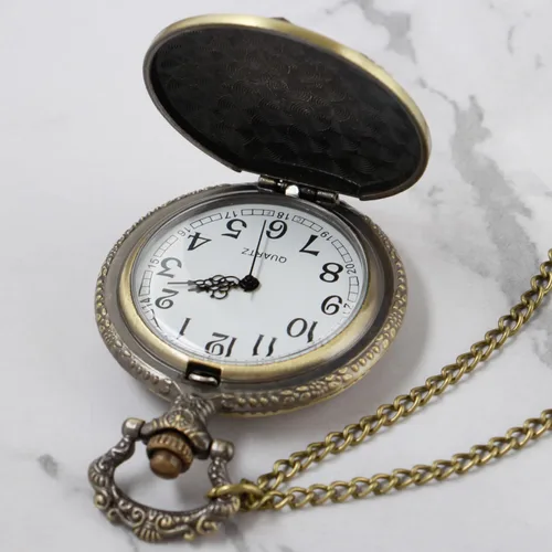 Vista 5 de Whodoit Reloj de bolsillo de cuarzo para hombre, ojos verdes, forma de caja redonda, collar de bolsillo